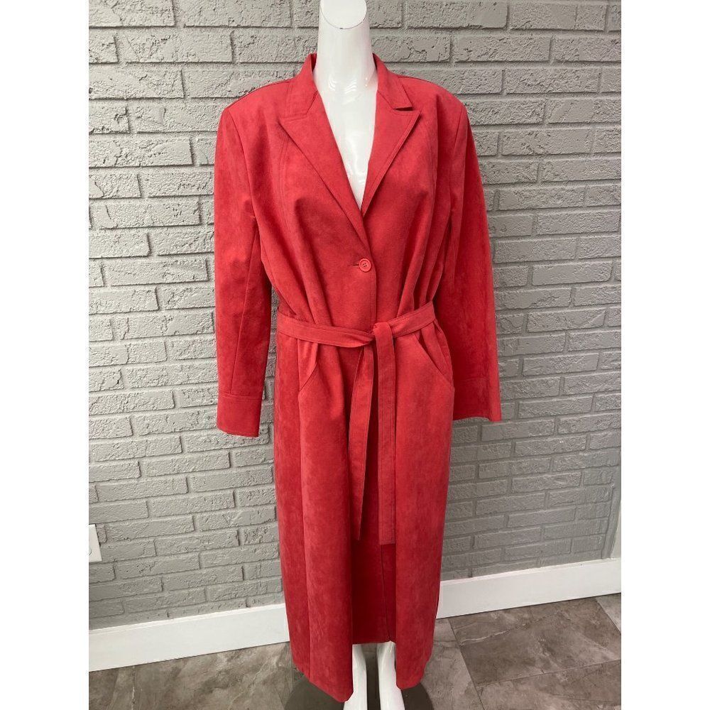 Vintage Ultra Suede Brand Fabric Women Coral Long Coat Size 14